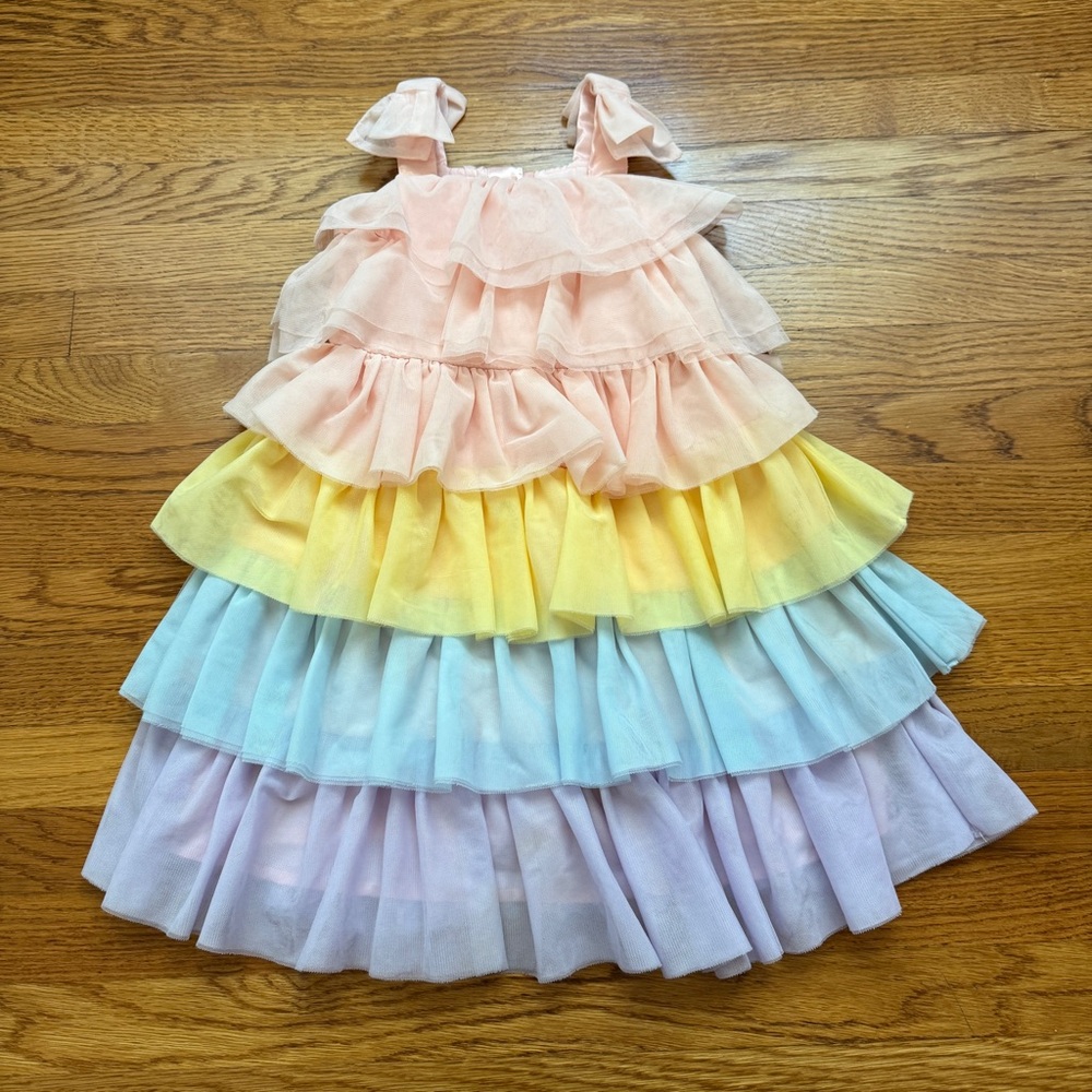 Janie and Jack x Juno Valentine Pastel Rainbow Tiered Girl Ruffle Dress